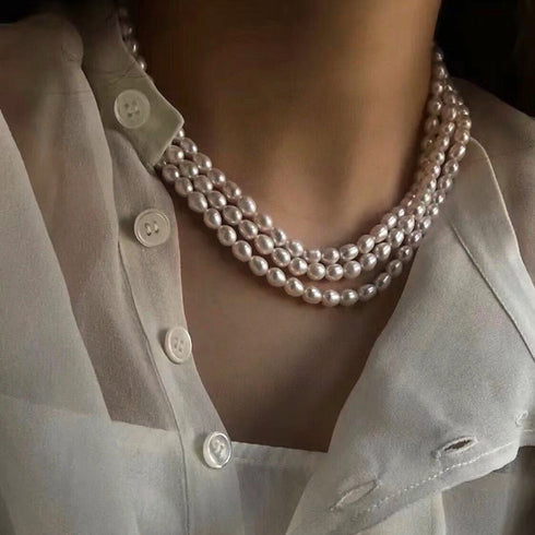 Triple Layer Freshwater Pearl Necklace and Bracelet Set - House Of Pearls